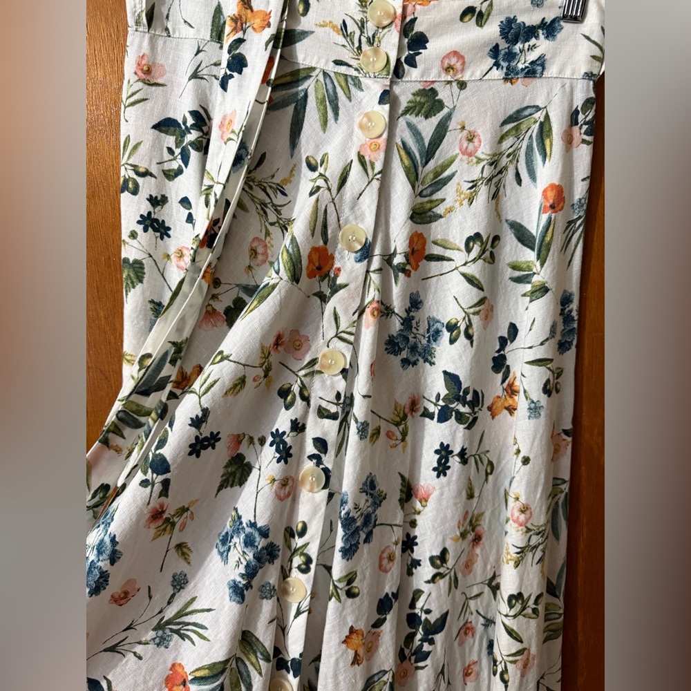 NWOT Saks Fifth Avenue Floral Linen Button Front Midi Skirt - Size Small - Picture 8 of 9